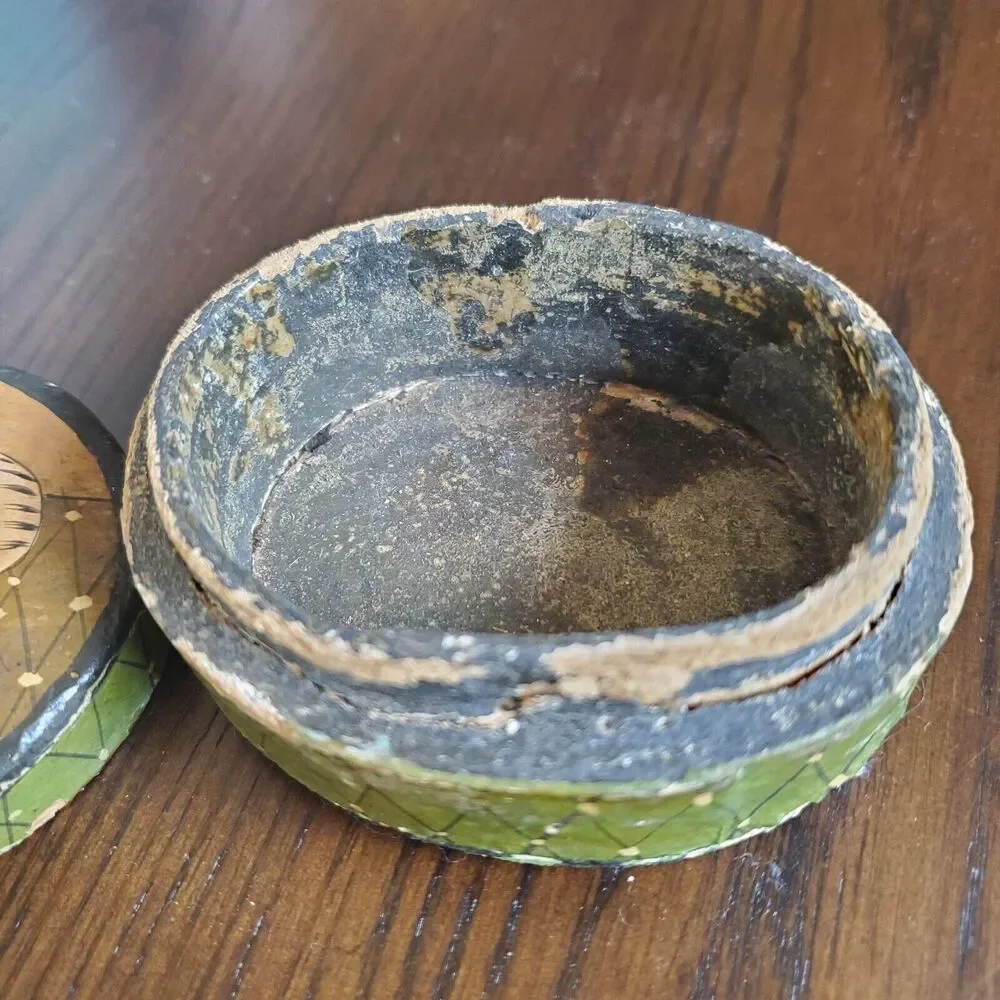 Vintage Ring Box Papier Mache Japanese? Design 3 Piece Oval Cardboard Paper - Picture 5 of 7